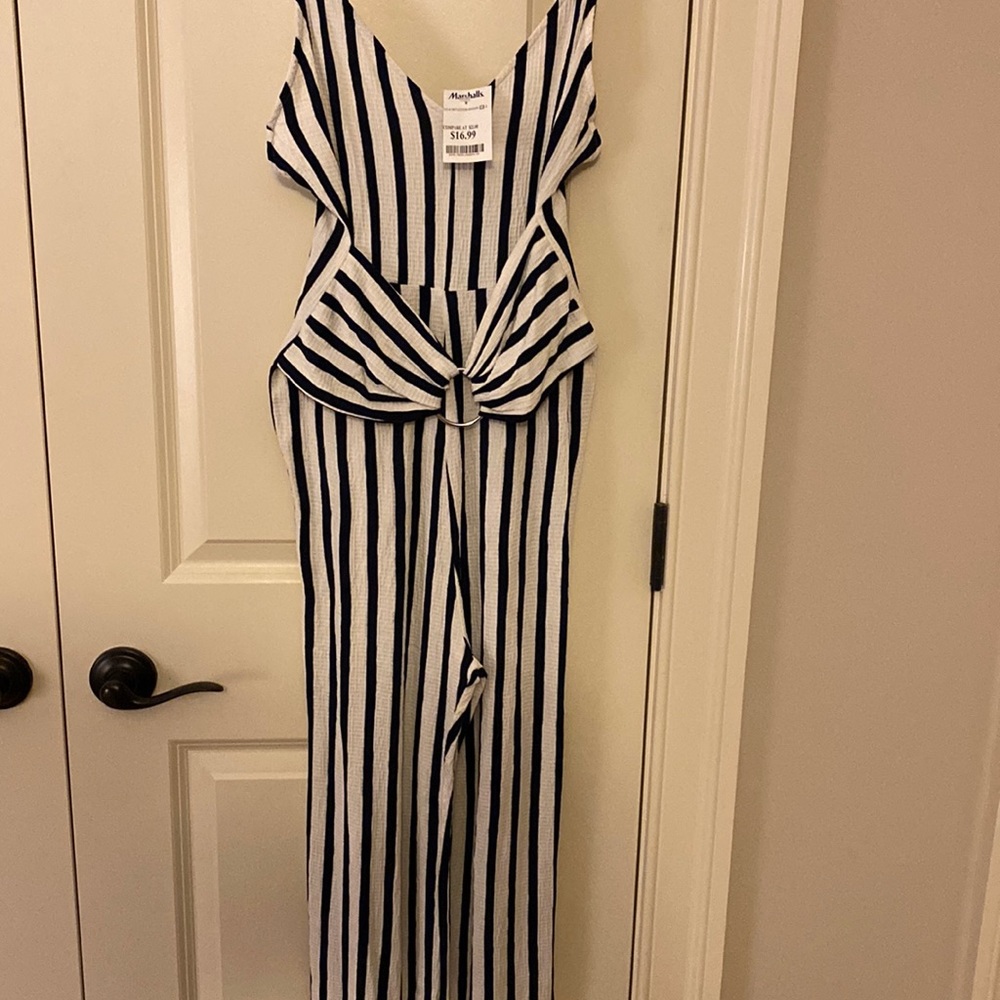 Love Tree Navy & White Striped Romper